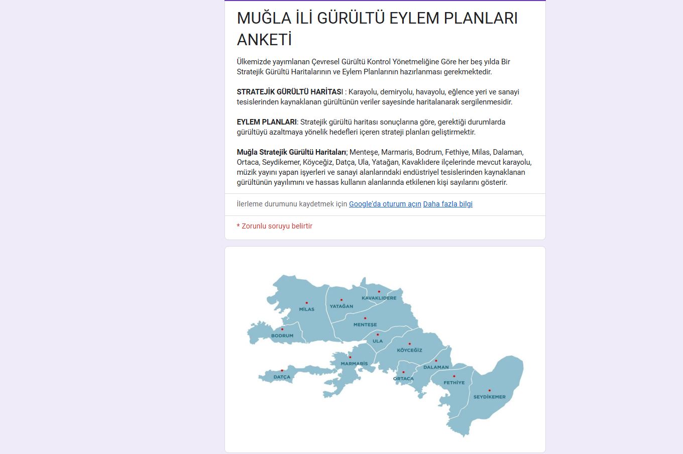 Muğla’da Gürültü eylem planı anketi