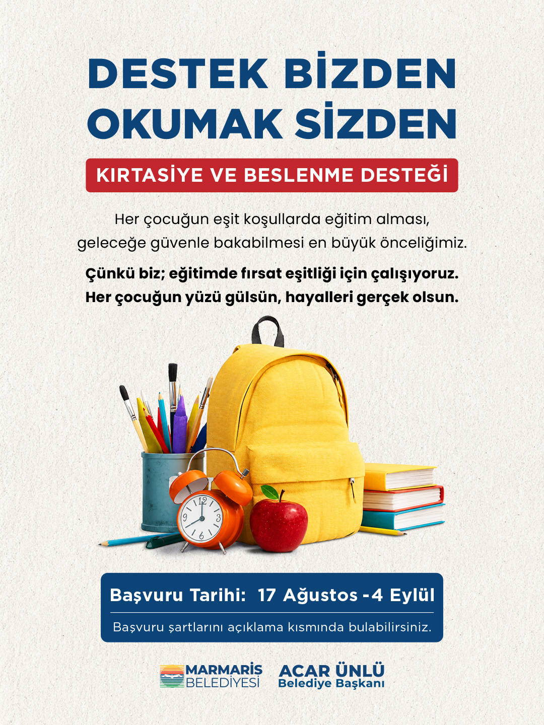 MARMARİS BELEDİYESİ’NDEN ÖĞRENCİLERE KIRTASİYE VE BESLENME DESTEĞİ